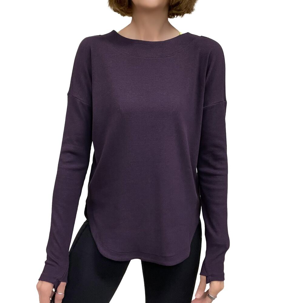 Athleta Presence Sweatshirt Sz XS New $89 Iris Purple Relaxed Fit Long Length